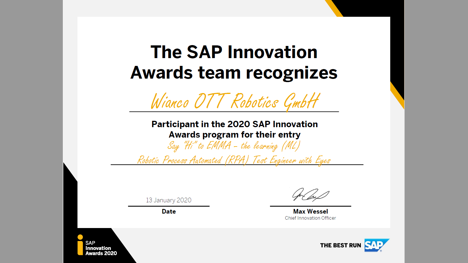 RPA-News Blog - EMMA RPA from Darmstadt / Frankfurt at the SAP Innovation Award 2020